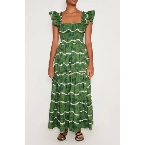 Lulo Project Sunset Print Smocked Stretch Cotton Maxi Dress M - Picture 1 of 8